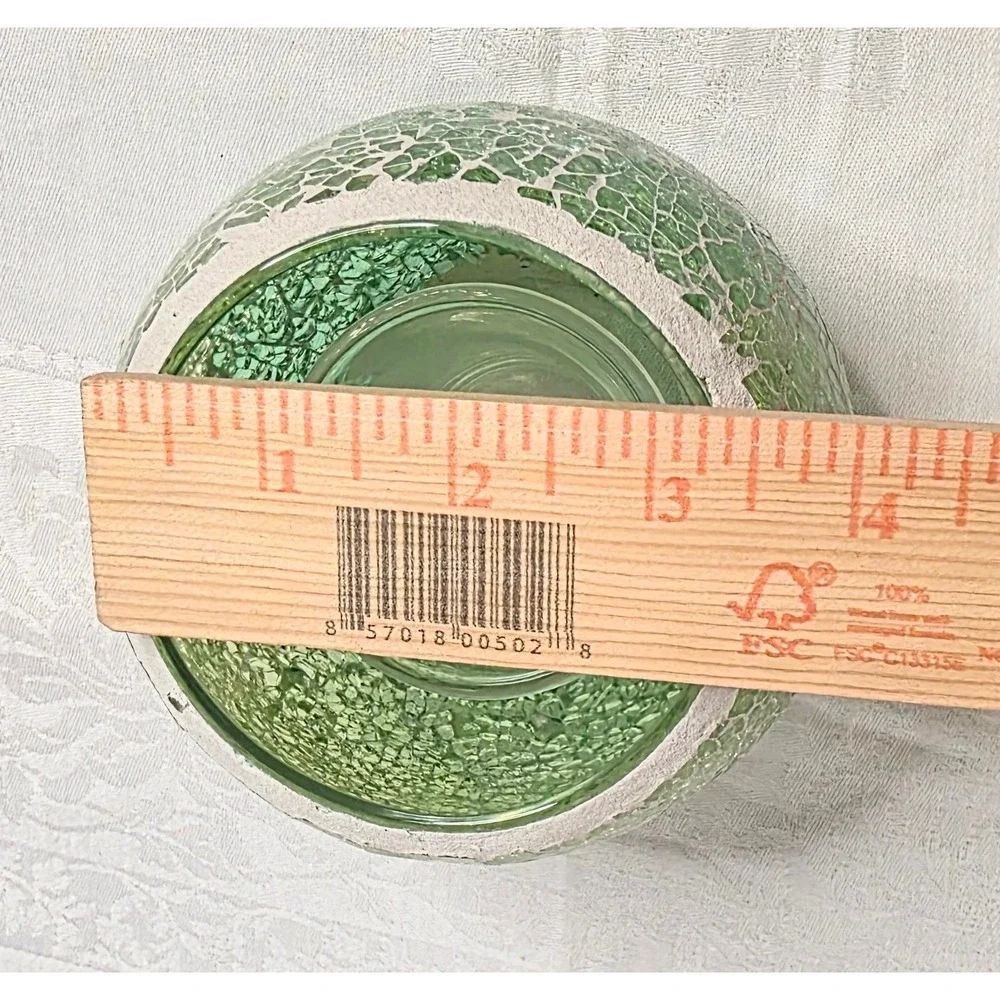 Green Mosaic Glass Tea Light Candle Holder Globe Votive with Inner Cup 3.5in